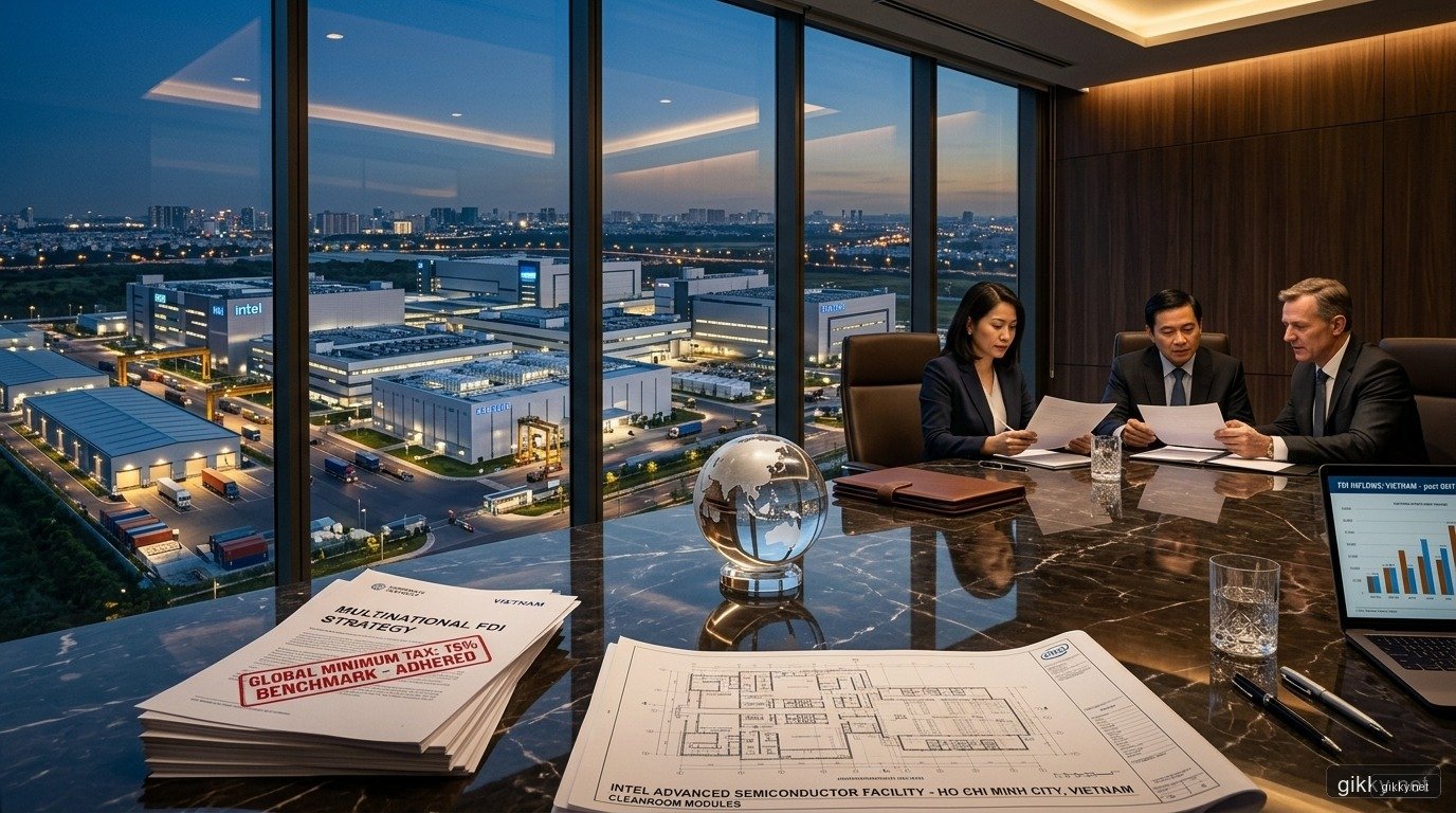 Phòng họp phân tích chính sách Thuế tối thiểu toàn cầu 15% nhìn ra đại dự án tổ hợp công nghệ bán dẫn FDI tại Việt Nam