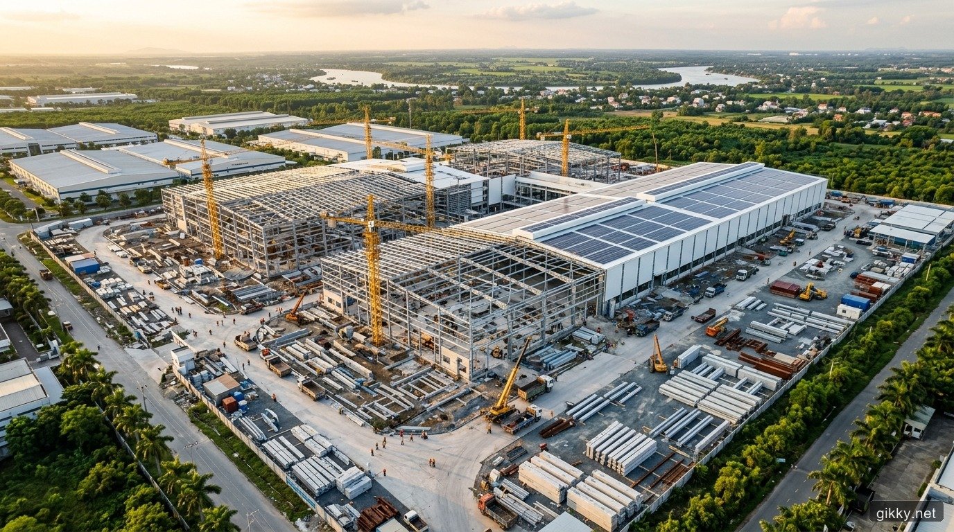 Đại công trường xây dựng nhà máy công nghiệp FDI công nghệ cao của Coteccons (CTD) tại Việt Nam