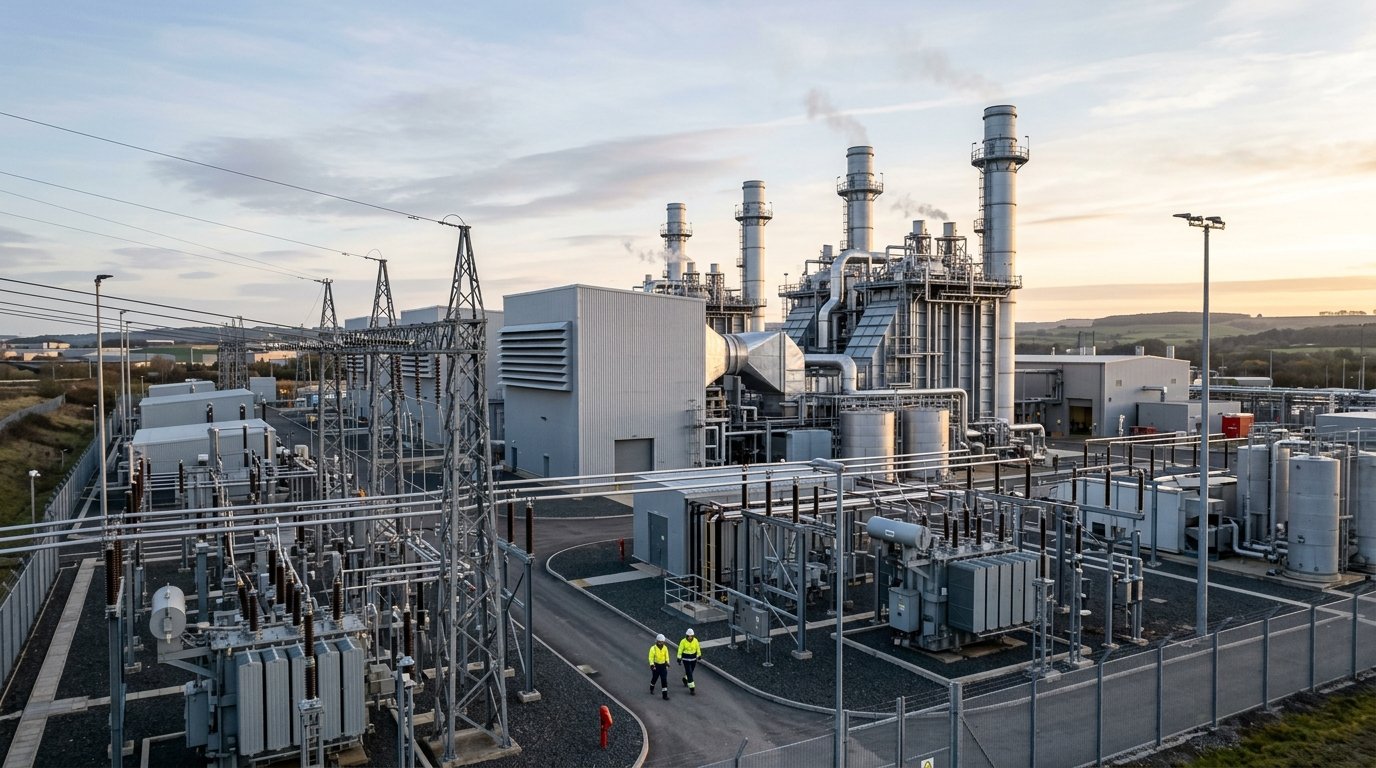Tổ hợp nhà máy nhiệt điện turbine khí chu trình hỗn hợp hiện đại cùng trạm phân phối điện cao áp