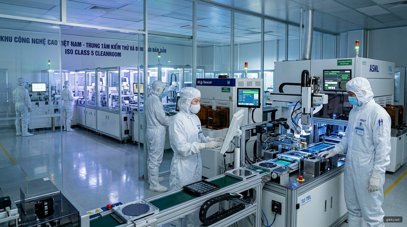 Dây chuyền kiểm định và đóng gói bán dẫn công nghệ cao trong phòng sạch ISO Class 5