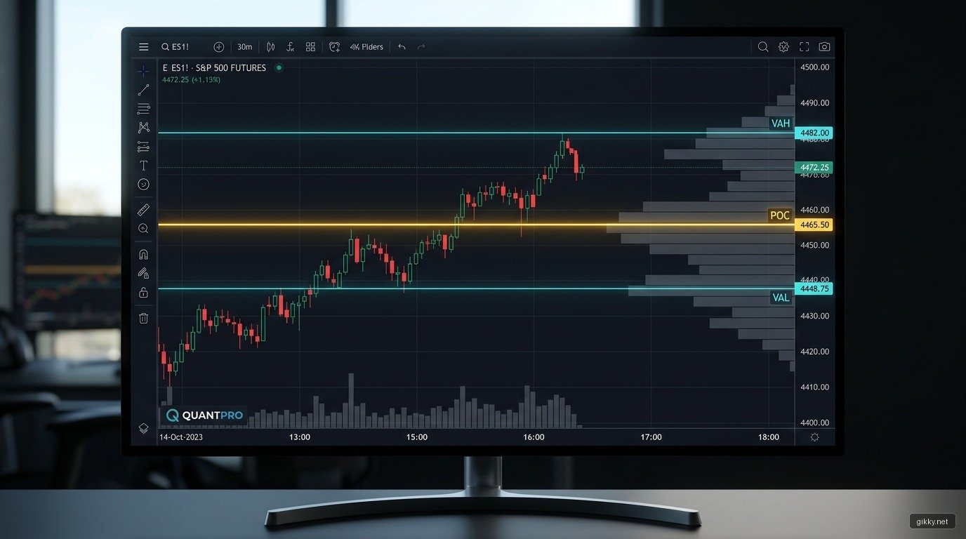 Biểu đồ phân tích kỹ thuật Volume Profile hiển thị POC VAH VAL và các vùng thanh khoản dày mỏng