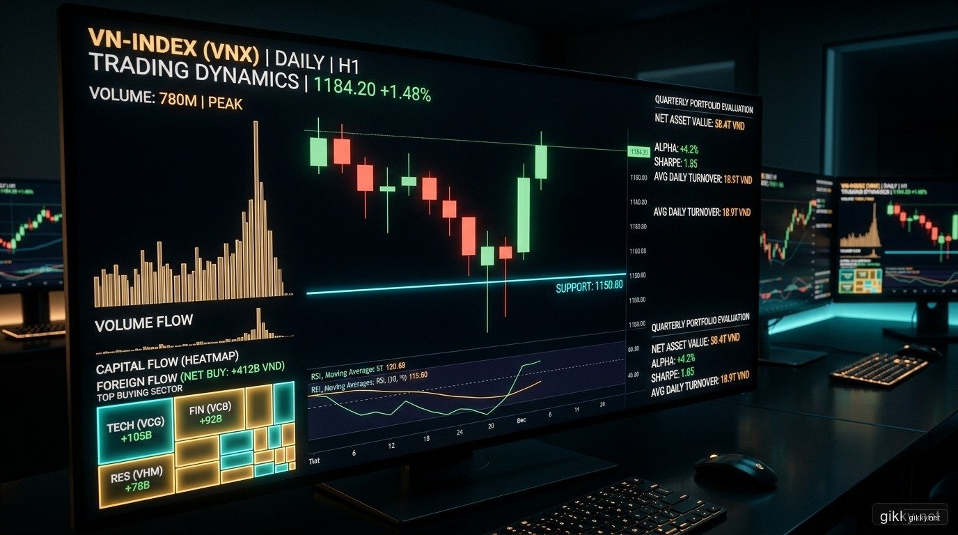 Biểu đồ biến động VN-Index phiên rút chân và dòng tiền chốt NAV quý 3