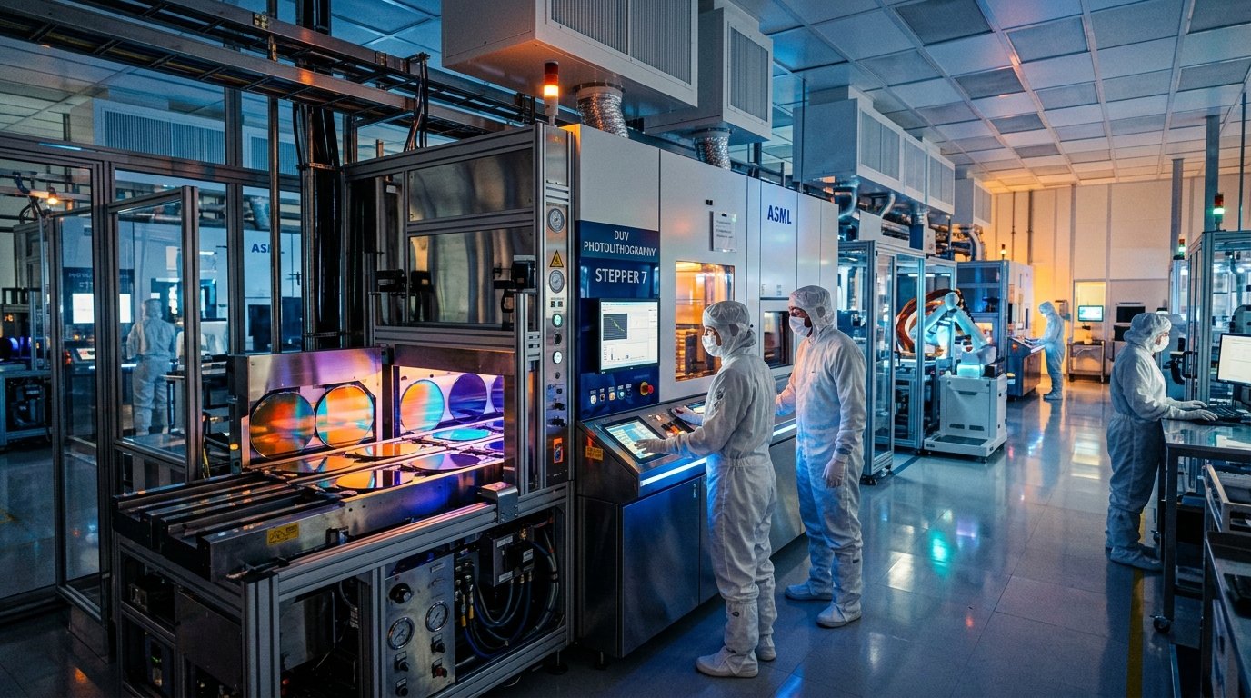 Bên trong phòng sạch quang khắc chế tạo tấm wafer bán dẫn chip nhớ
