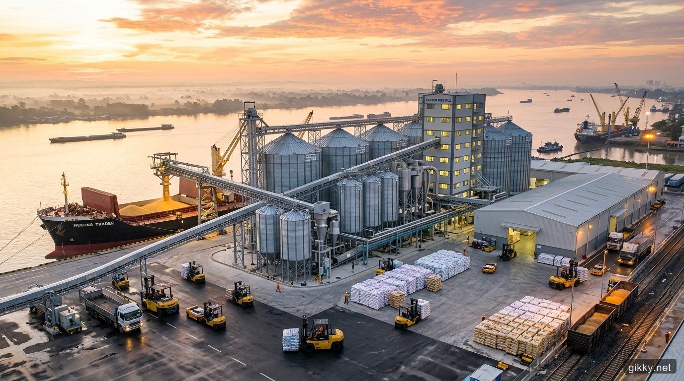 Tổ hợp nhà máy thức ăn chăn nuôi hiện đại và hệ thống si-lô cảng logistics nguyên liệu nông sản