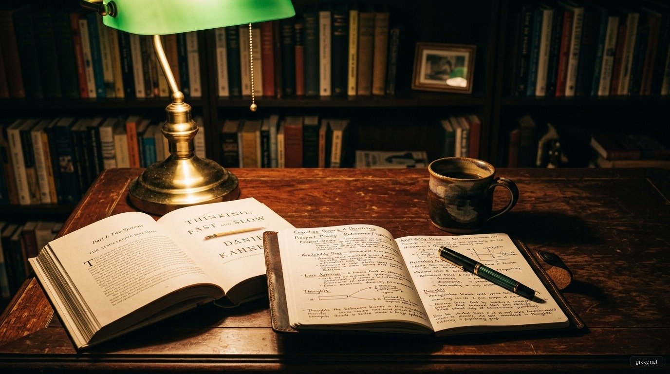 Góc bàn đọc sách và nghiên cứu kinh tế học hành vi của Richard Thaler bên cạnh chiếc cốc cà phê